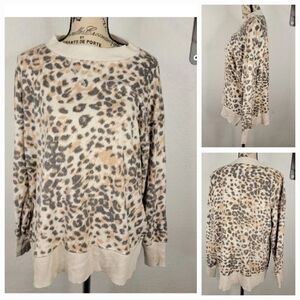 Aerie SS Animal Print Sweater Longline Side Slits Crewneck